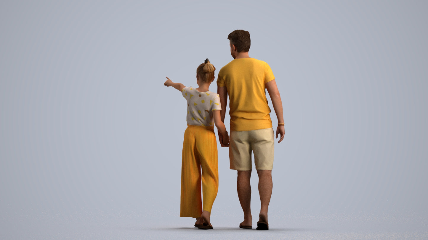 realistic 3D people man kids, render-ready for V-Ray and Corona, FBX OBJ, front view render