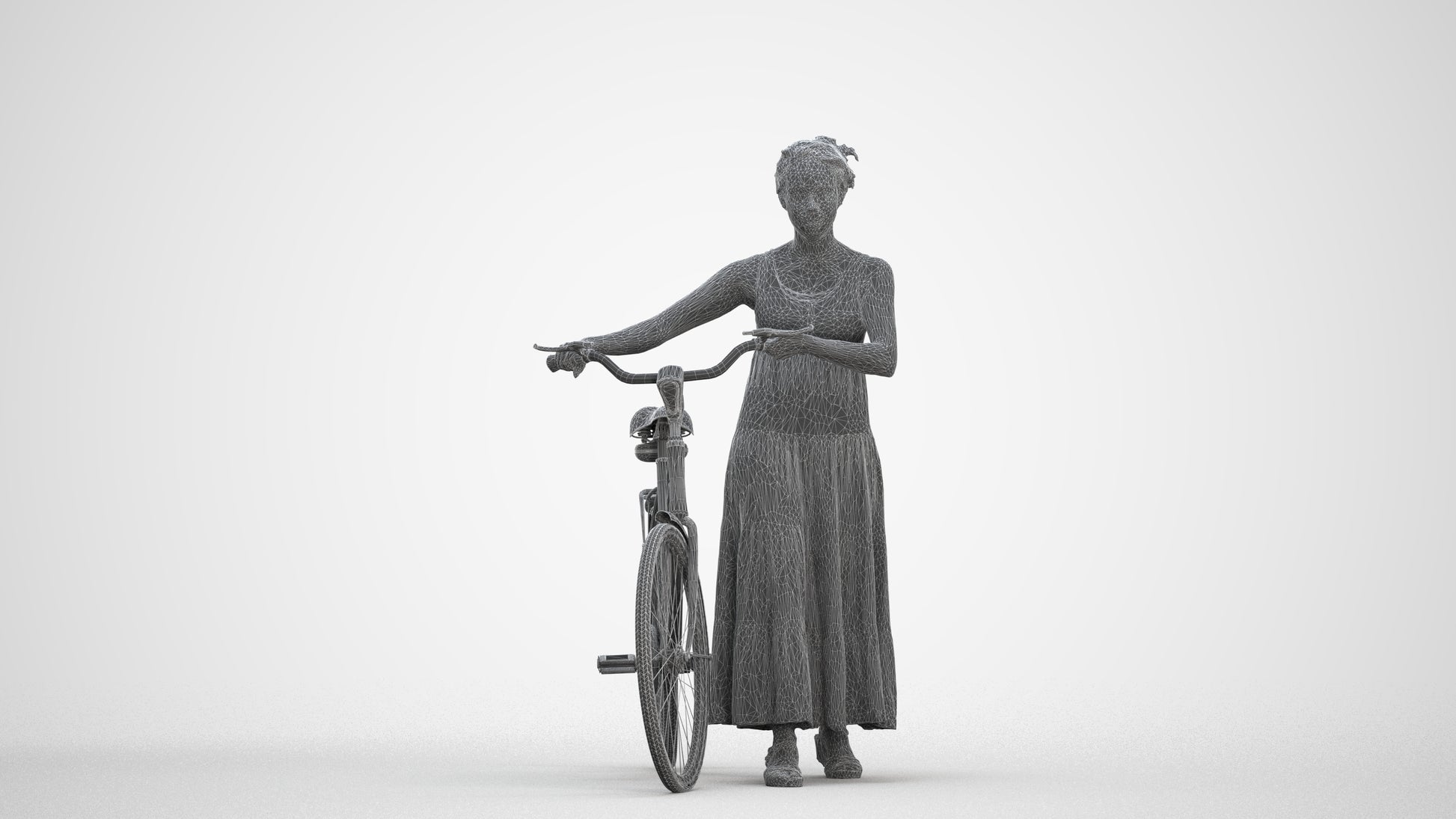 realistic 3D woman casual cycling, scanned archviz people for Blender and 3ds Max, three-quarter front view render