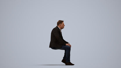 3D human model man business, photogrammetry scanned person for archviz, side view render