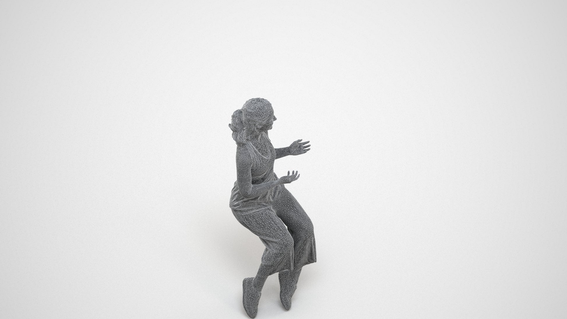 3D people model girl casual kids, scanned human for 3ds Max rendering, wireframe three-quarter view
