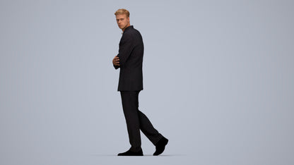 3D human model man business, photogrammetry scanned person for archviz, top-down view render