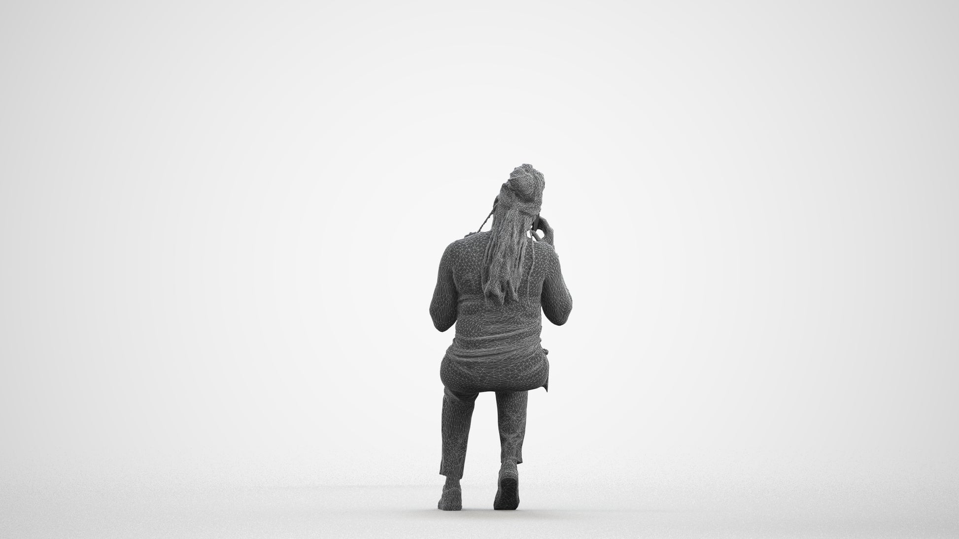 realistic 3D people woman casual sitting, render-ready for V-Ray and Corona, FBX OBJ, wireframe front view