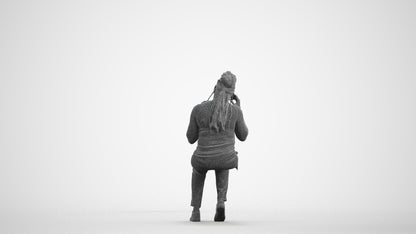 realistic 3D people woman casual sitting, render-ready for V-Ray and Corona, FBX OBJ, wireframe front view