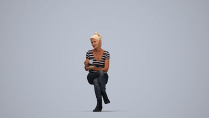 realistic 3D people senior woman casual sitting, render-ready for V-Ray and Corona, FBX OBJ, top-down view render