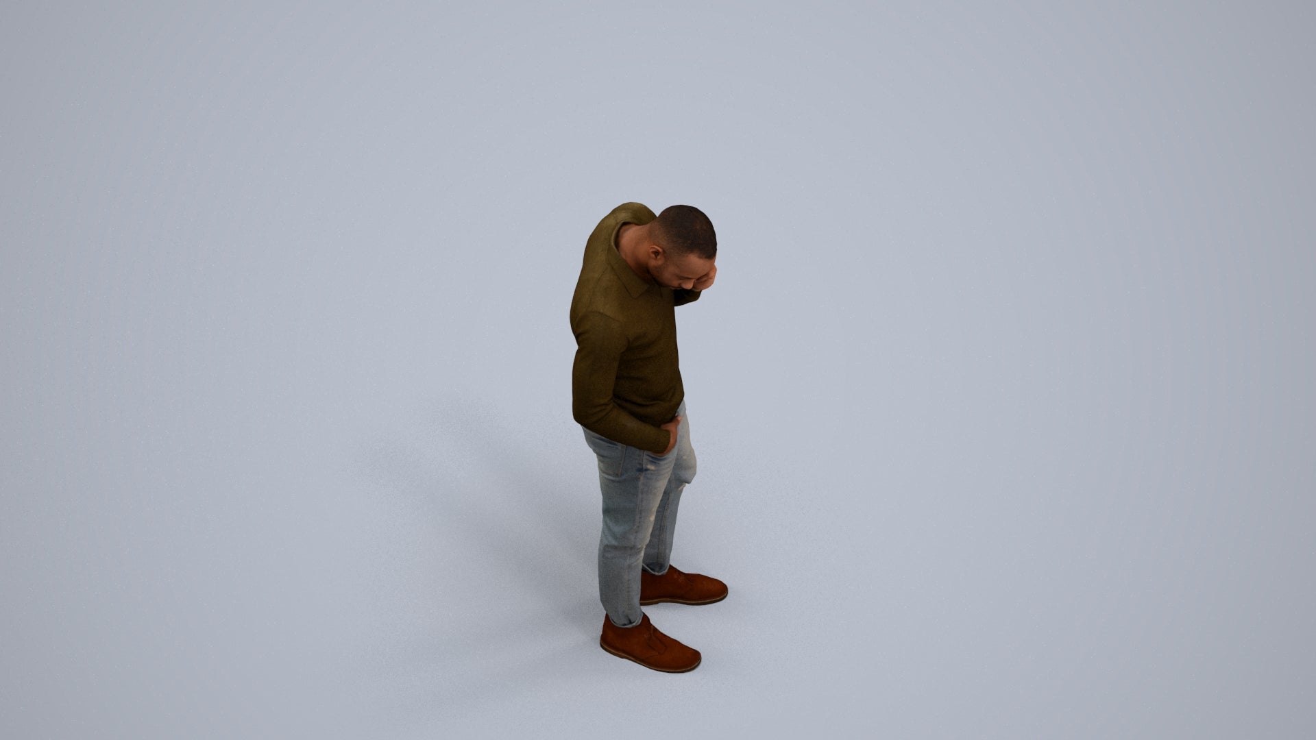 photogrammetry 3D man casual standing, realistic human model archviz FBX, back view render
