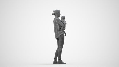 realistic 3D people woman casual kids, render-ready for V-Ray and Corona, FBX OBJ, wireframe side view