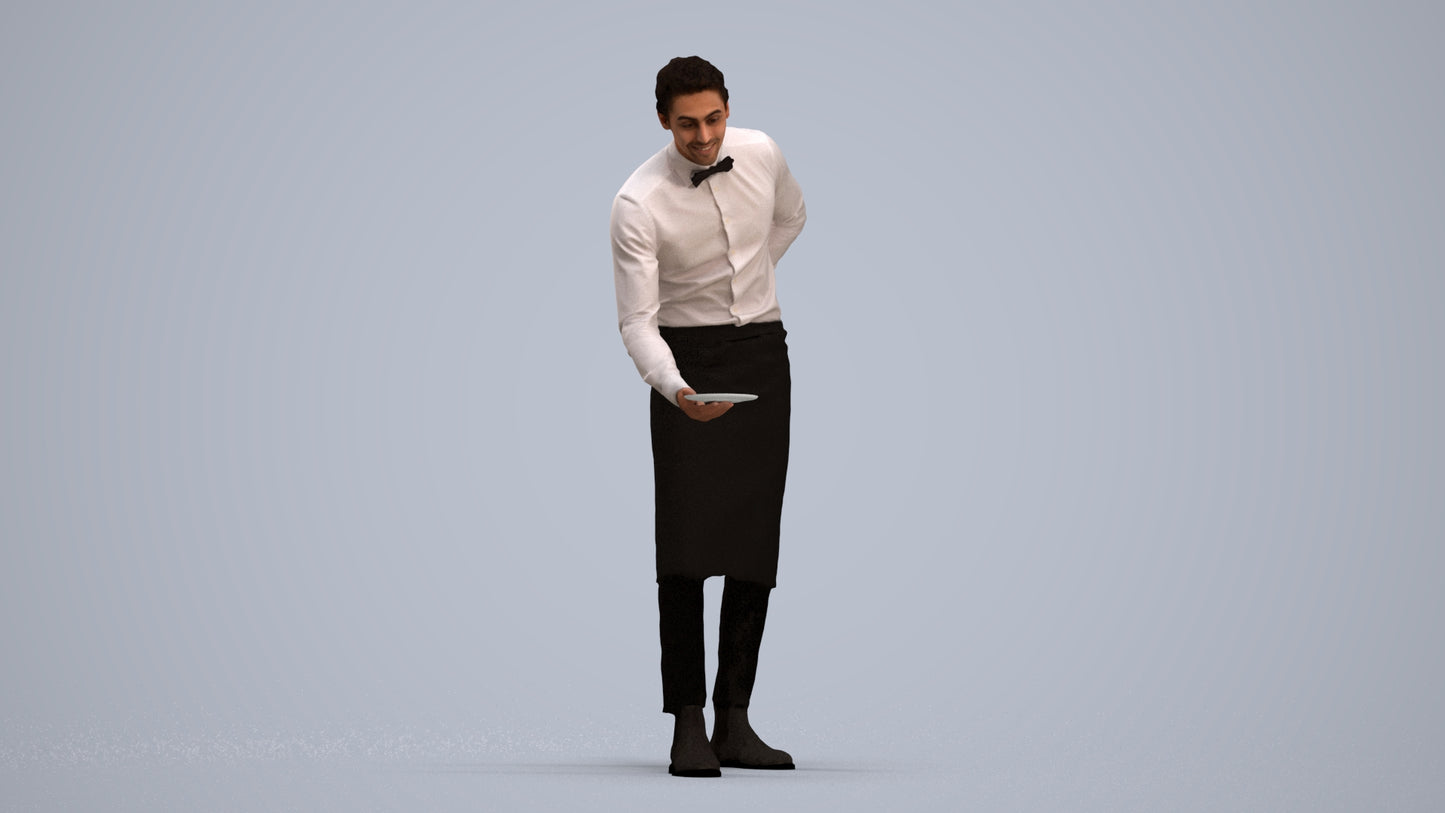 3D people model man hospitality, scanned human for 3ds Max rendering, standing pose render
