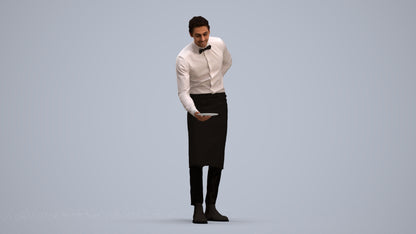 3D people model man hospitality, scanned human for 3ds Max rendering, standing pose render