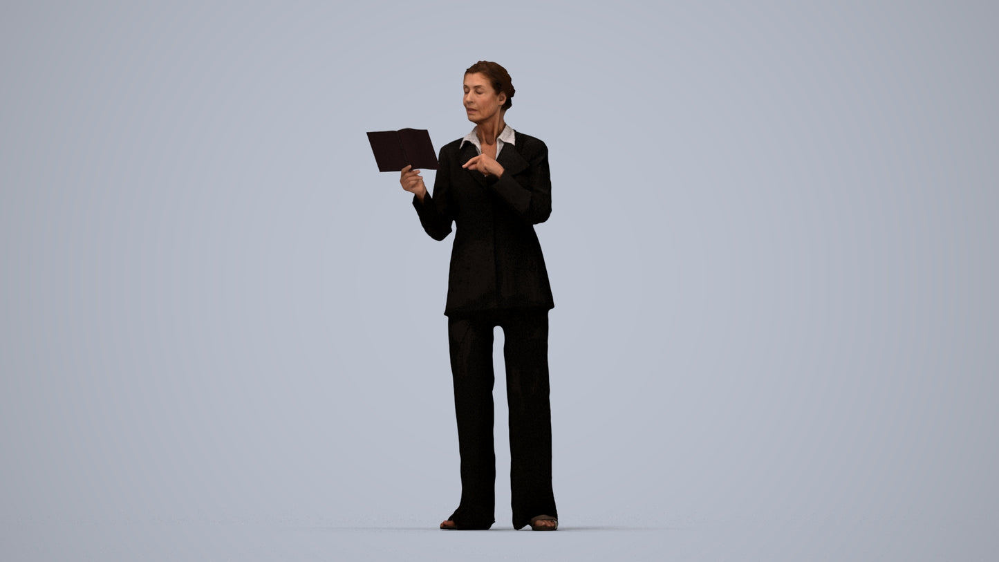 3D scanned senior woman business, photorealistic archviz people for Enscape and SketchUp, top-down view render