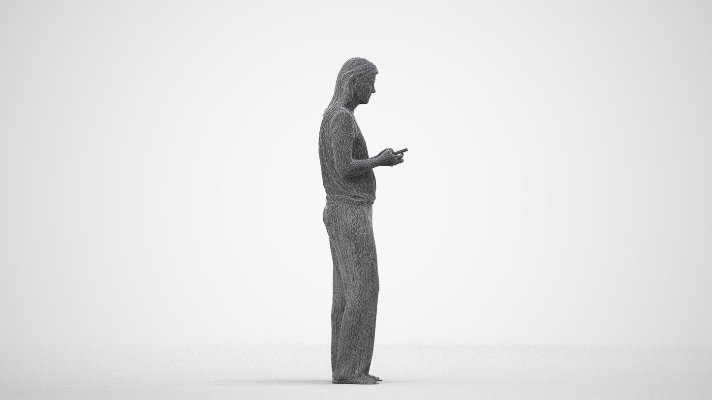 3D people model woman casual kids, scanned human for 3ds Max rendering, wireframe side view