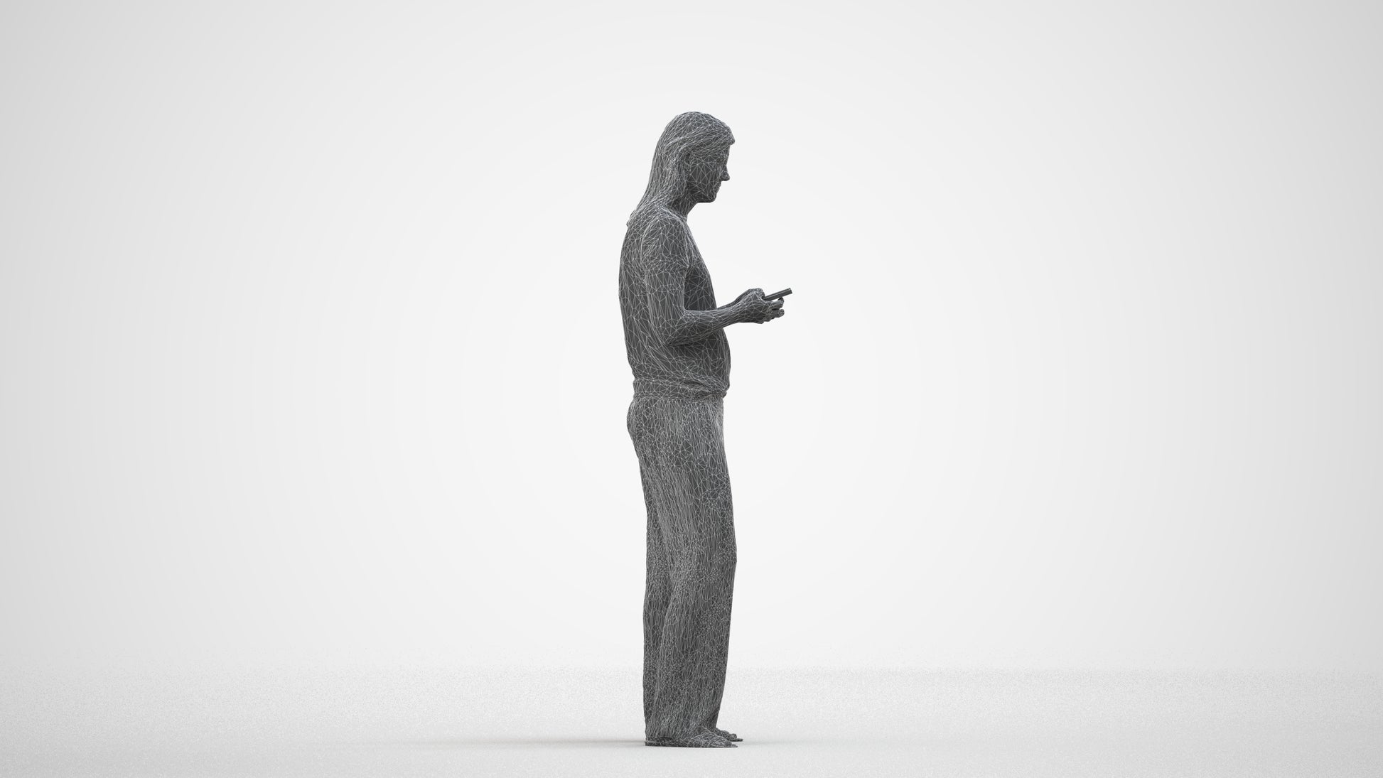 3D people model woman casual kids, scanned human for 3ds Max rendering, wireframe side view