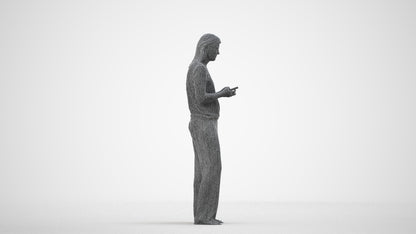 3D people model woman casual kids, scanned human for 3ds Max rendering, wireframe side view