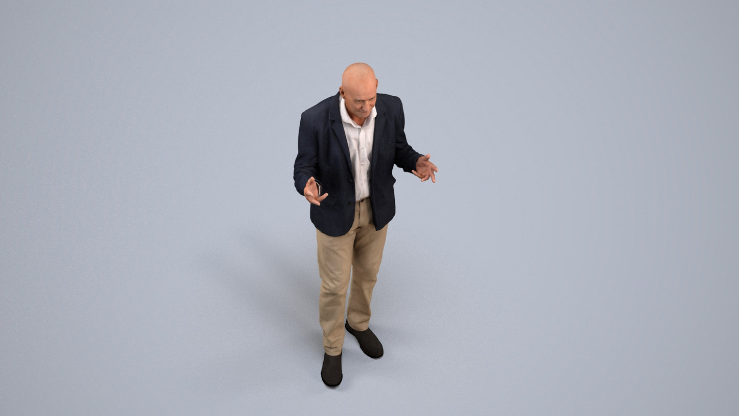 3D scanned senior man business, photorealistic archviz people for Enscape and SketchUp, back view render