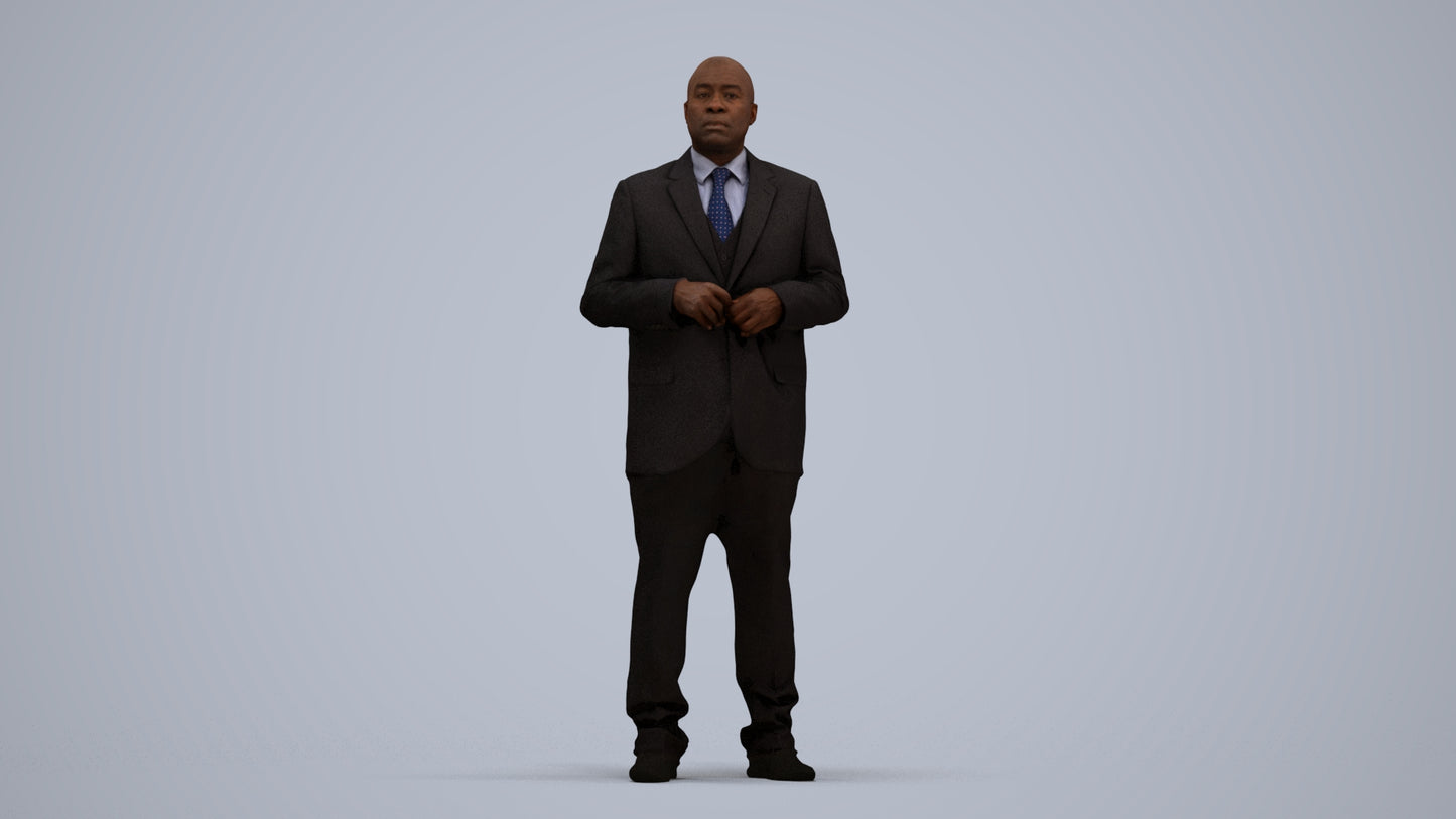 3D human model man business, photogrammetry scanned person for archviz, standing pose render