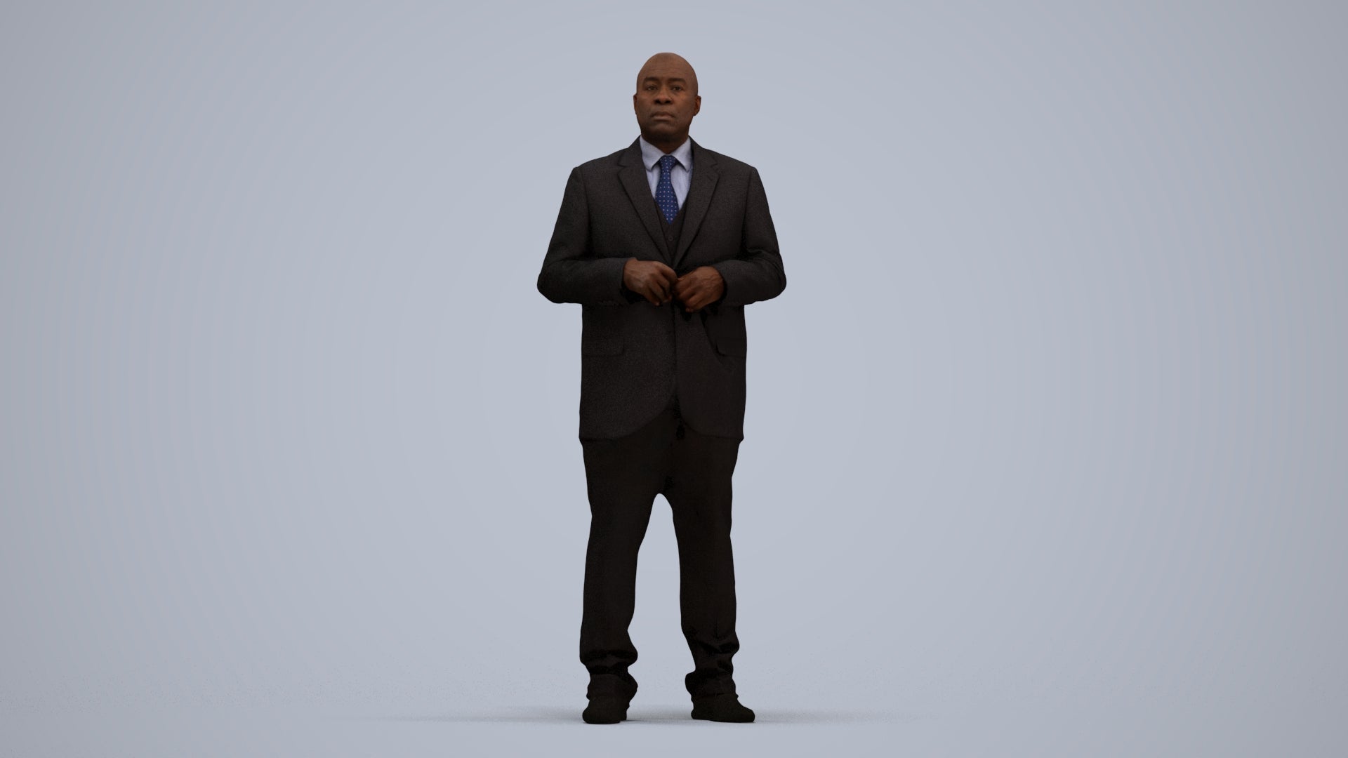 3D human model man business, photogrammetry scanned person for archviz, standing pose render