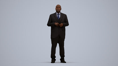 3D human model man business, photogrammetry scanned person for archviz, standing pose render