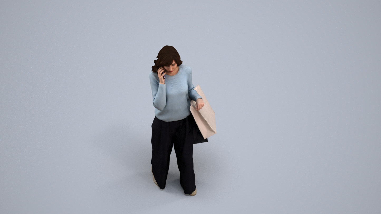 realistic 3D people woman casual walking, render-ready for V-Ray and Corona, FBX OBJ, back view render