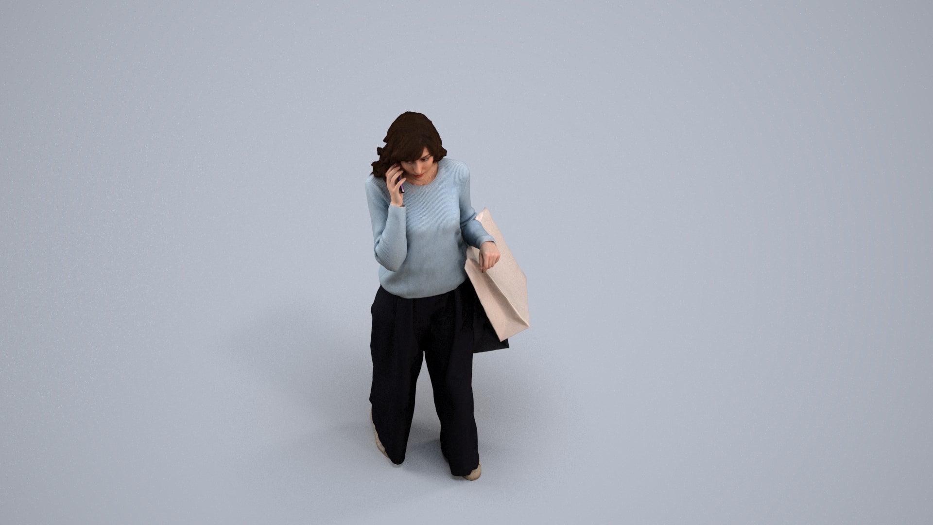 realistic 3D people woman casual walking, render-ready for V-Ray and Corona, FBX OBJ, back view render