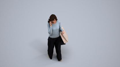 realistic 3D people woman casual walking, render-ready for V-Ray and Corona, FBX OBJ, back view render