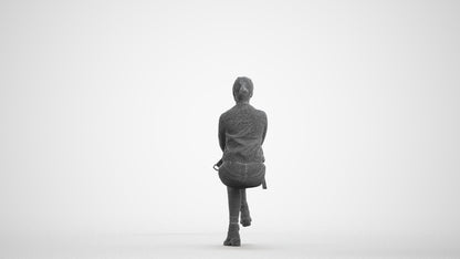 3D people model woman casual sitting, scanned human for 3ds Max rendering, wireframe front view