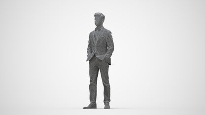3D people model man business standing, scanned human for 3ds Max rendering, wireframe back view