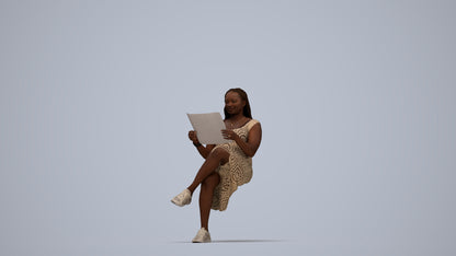realistic 3D human woman casual sitting, archviz people FBX OBJ for Blender, top-down view render