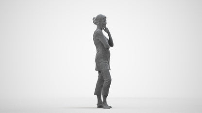 realistic 3D people senior woman casual standing, render-ready for V-Ray and Corona, FBX OBJ, wireframe side view