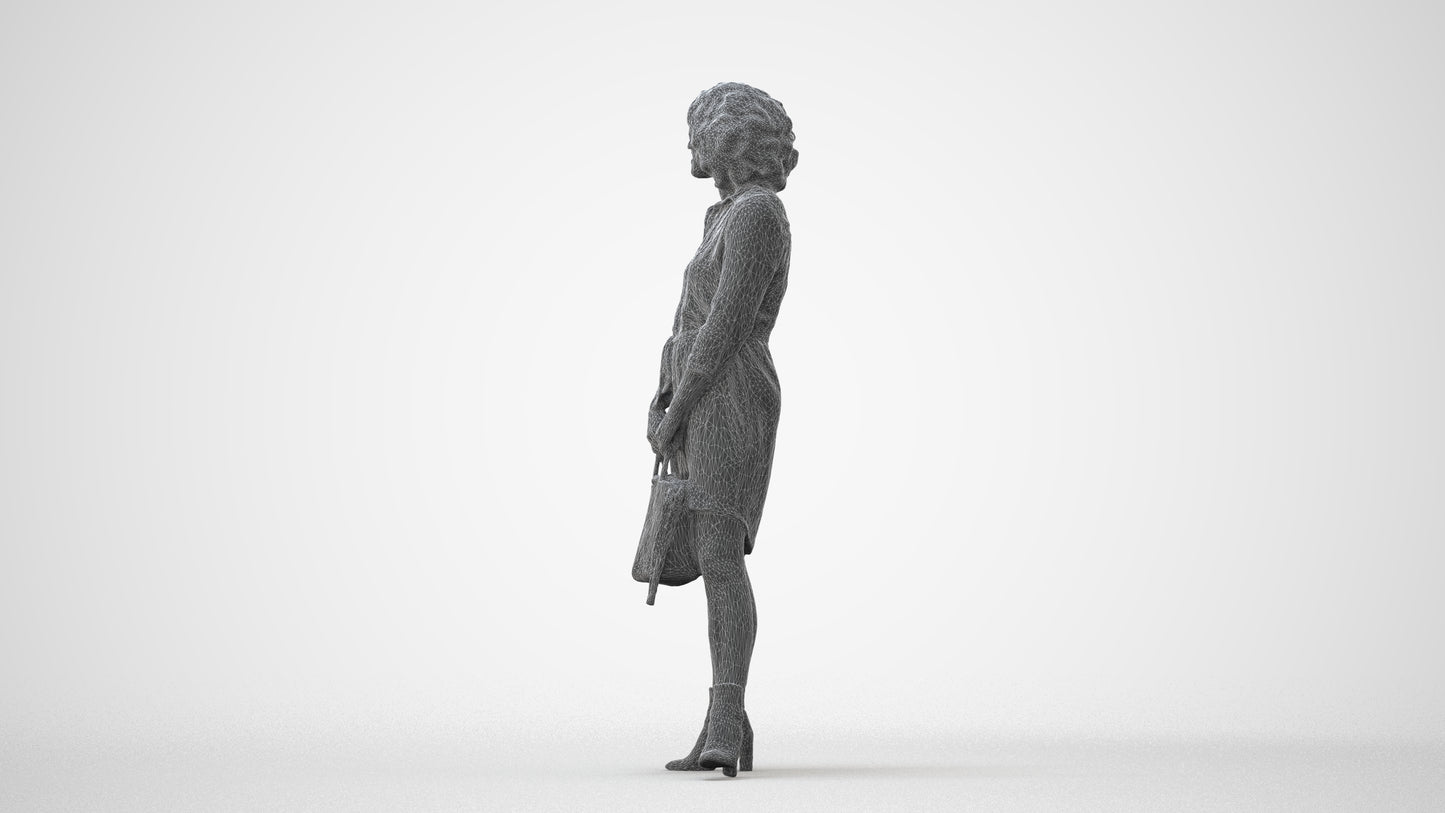 realistic 3D woman casual standing, scanned archviz people for Blender and 3ds Max, square thumbnail