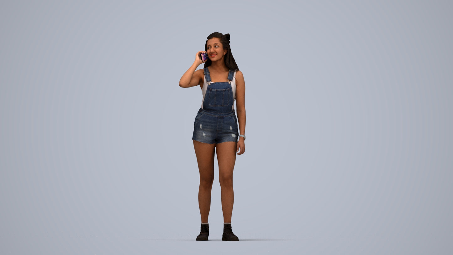 realistic 3D woman casual standing, scanned archviz people for Blender and 3ds Max, top-down view render
