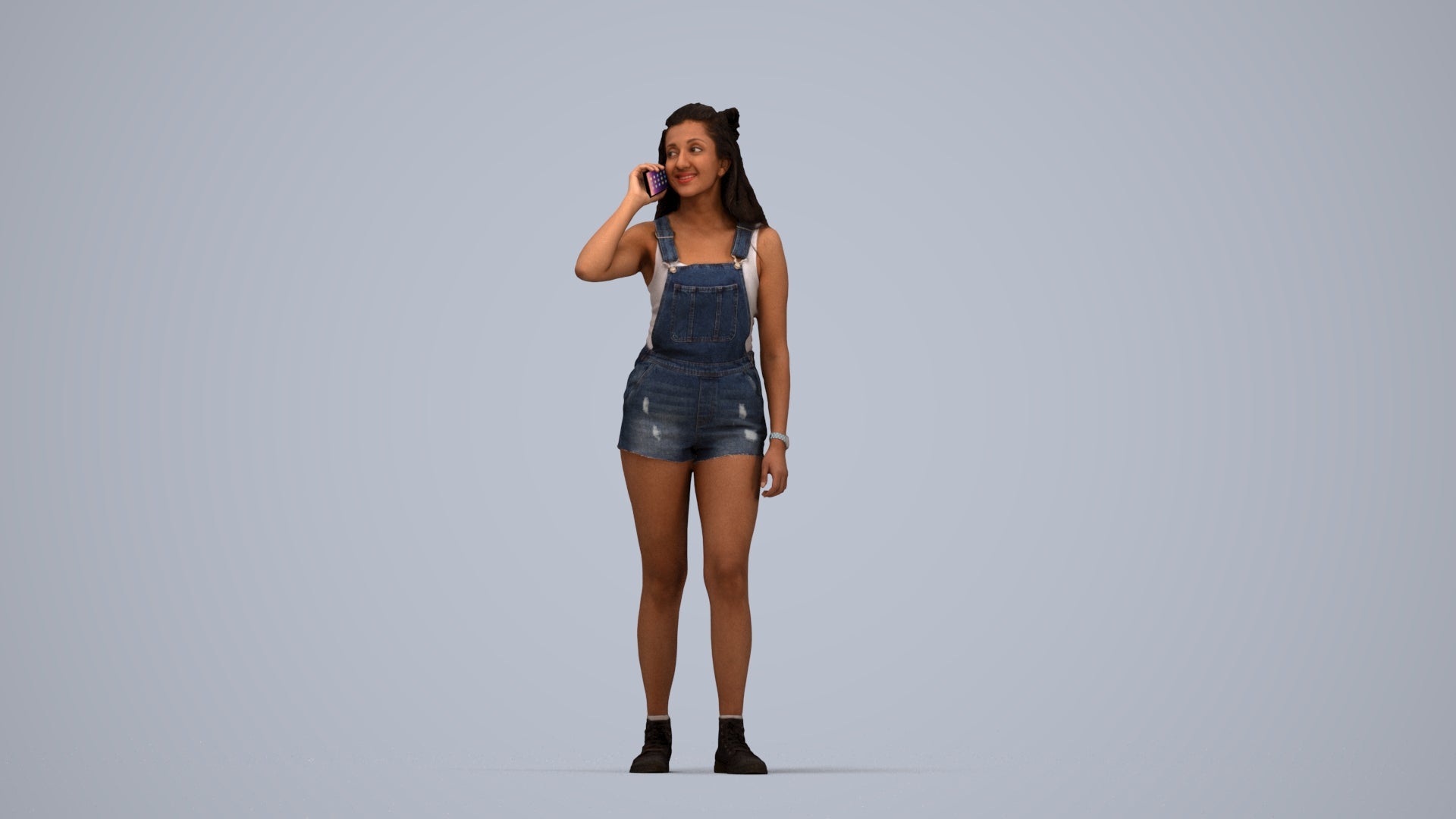 realistic 3D woman casual standing, scanned archviz people for Blender and 3ds Max, top-down view render