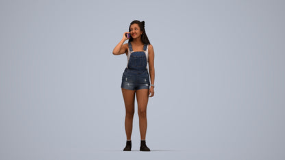 realistic 3D woman casual standing, scanned archviz people for Blender and 3ds Max, top-down view render