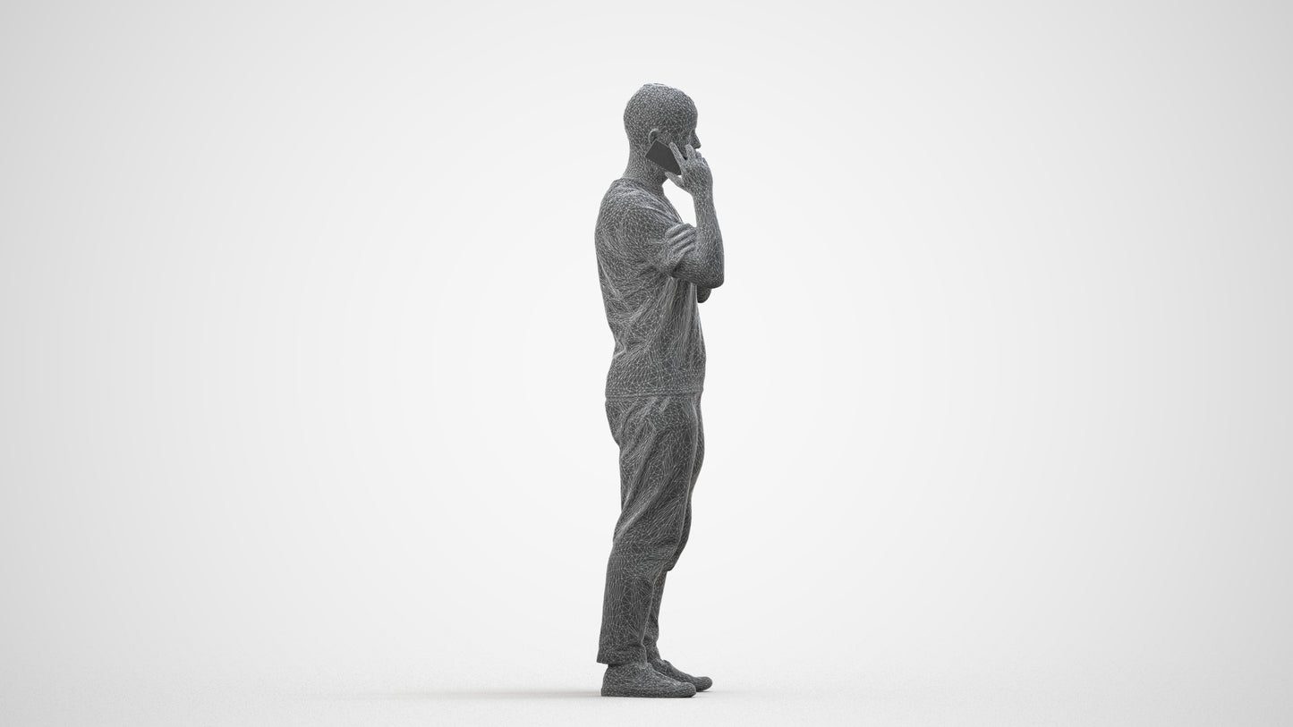 realistic 3D people man casual standing, render-ready for V-Ray and Corona, FBX OBJ, wireframe side view
