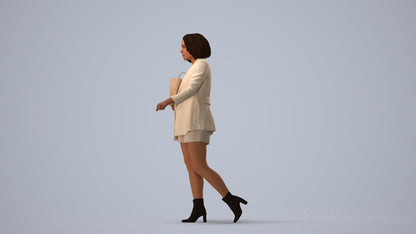 3D human model woman casual shopping, photogrammetry scanned person for archviz, three-quarter view render