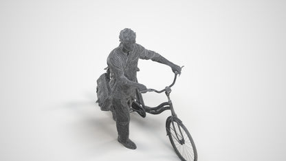 scanned 3D man casual cycling, photogrammetry people for Enscape and V-Ray, wireframe three-quarter view