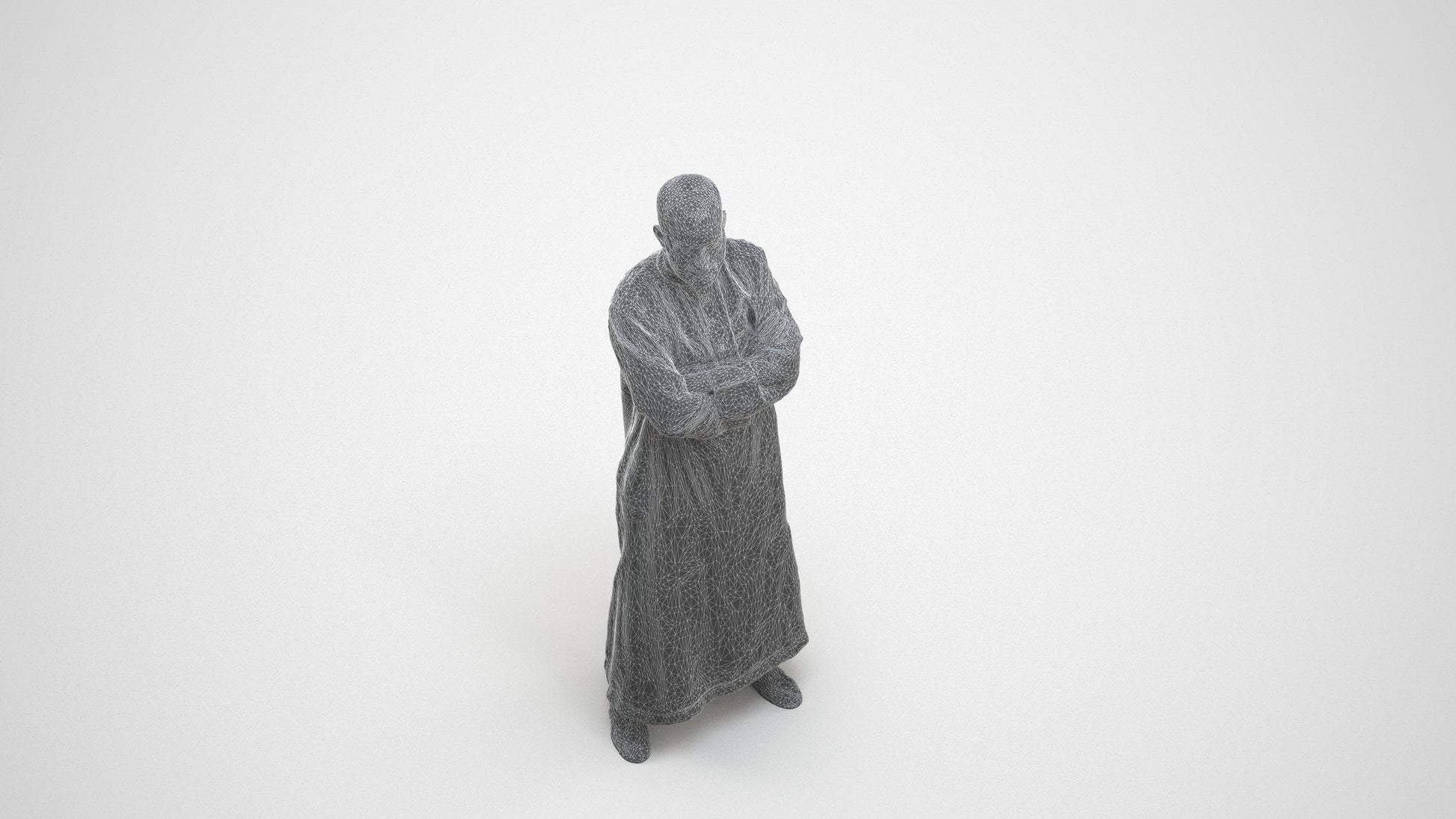 realistic 3D human man standing, archviz people FBX OBJ for Blender, wireframe three-quarter view
