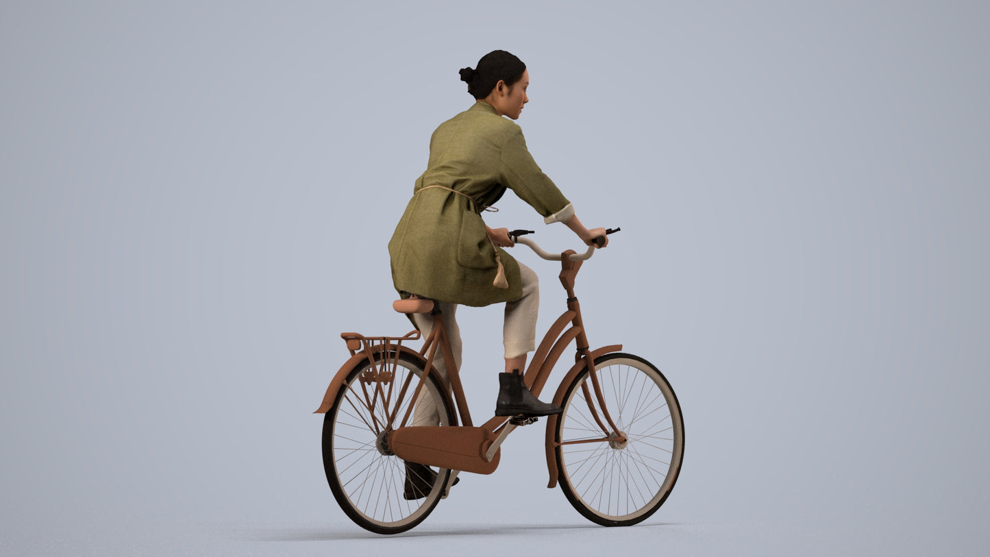 scanned 3D woman casual cycling, photogrammetry people for Enscape and V-Ray, side view render