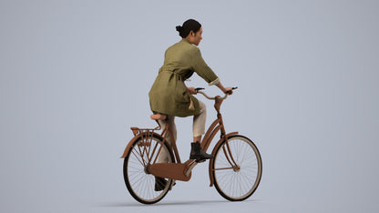 scanned 3D woman casual cycling, photogrammetry people for Enscape and V-Ray, side view render
