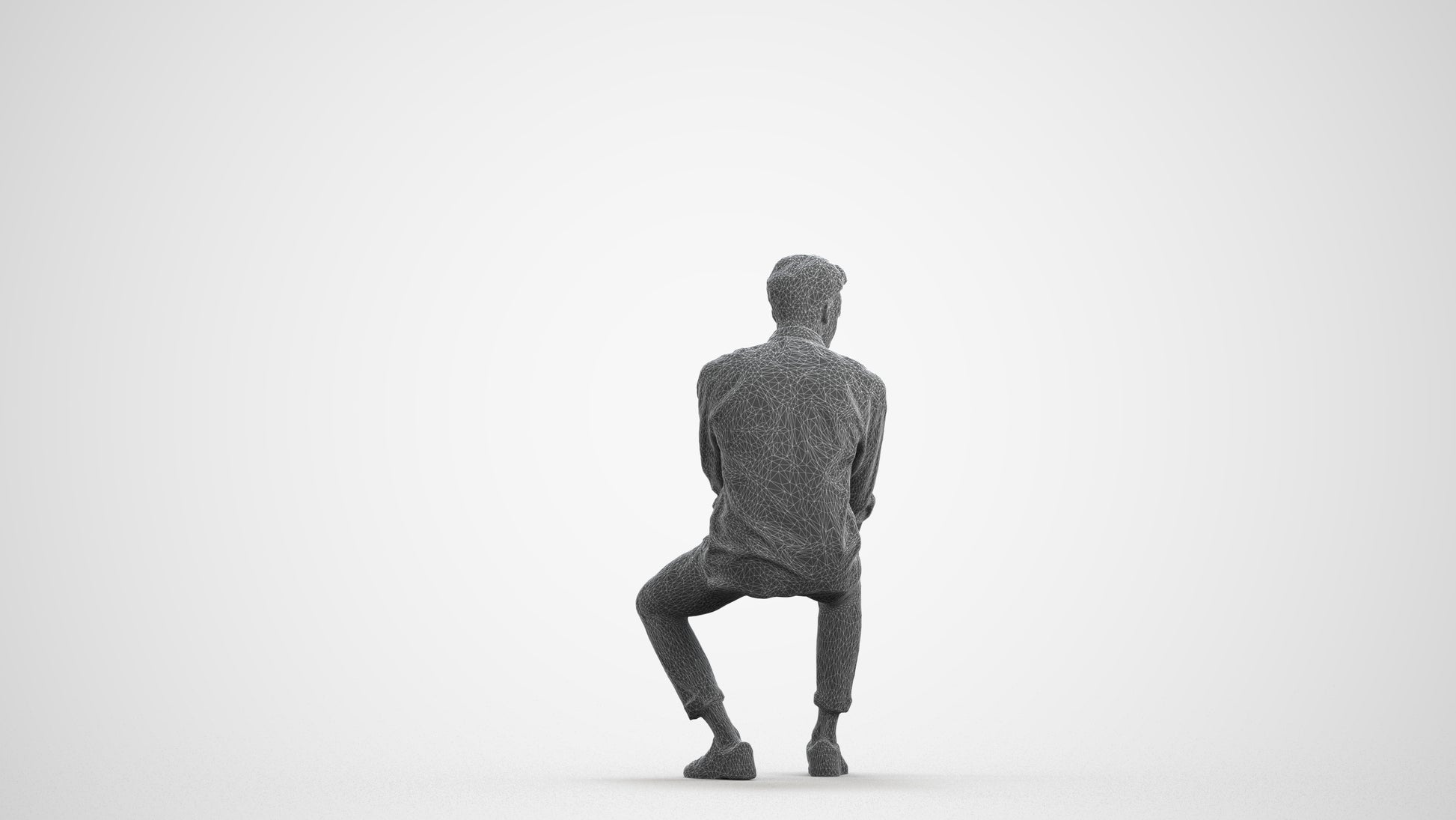 realistic 3D people man casual sitting, render-ready for V-Ray and Corona, FBX OBJ, wireframe front view