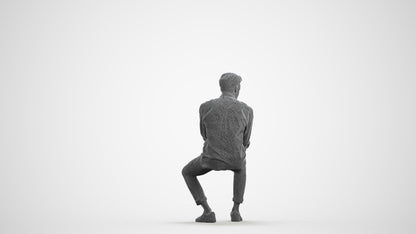 realistic 3D people man casual sitting, render-ready for V-Ray and Corona, FBX OBJ, wireframe front view