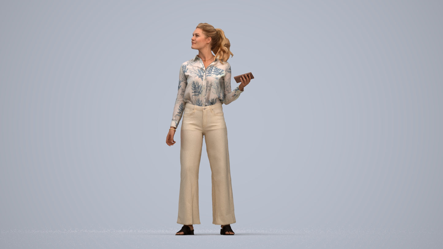 3D scanned woman standing casual, photorealistic archviz people for Enscape and SketchUp, top-down view render