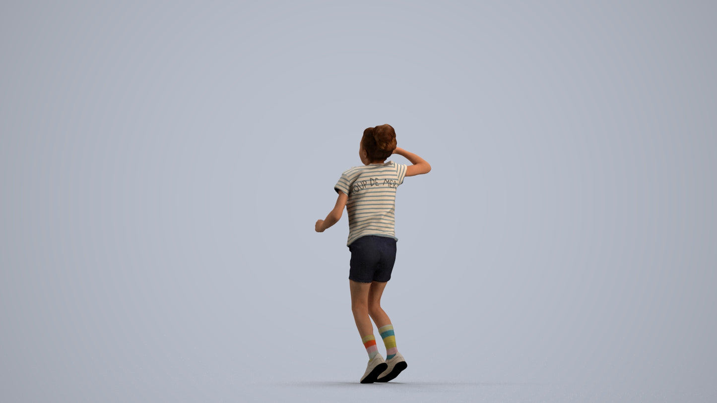 photogrammetry 3D girl casual kids, realistic human model archviz FBX, front view render