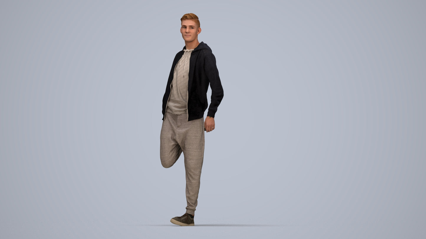 realistic 3D human man sport, archviz people FBX OBJ for Blender, top-down view render