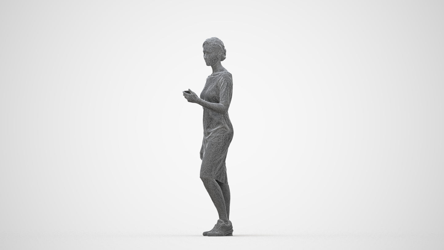 3D people model woman casual standing, scanned human for 3ds Max rendering, wireframe back view