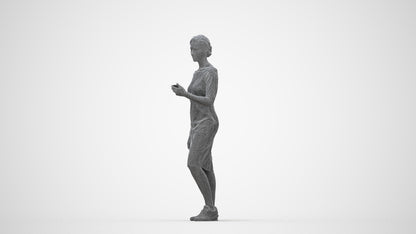 3D people model woman casual standing, scanned human for 3ds Max rendering, wireframe back view