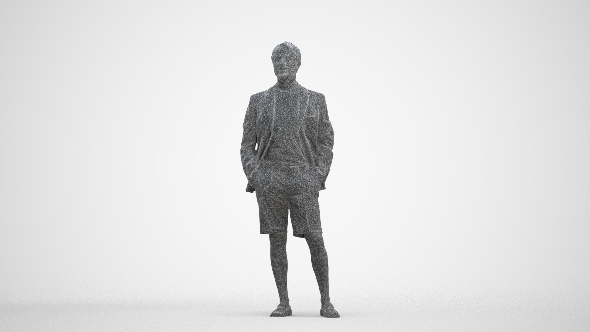 scanned 3D man business standing, photogrammetry people for Enscape and V-Ray, three-quarter front view render