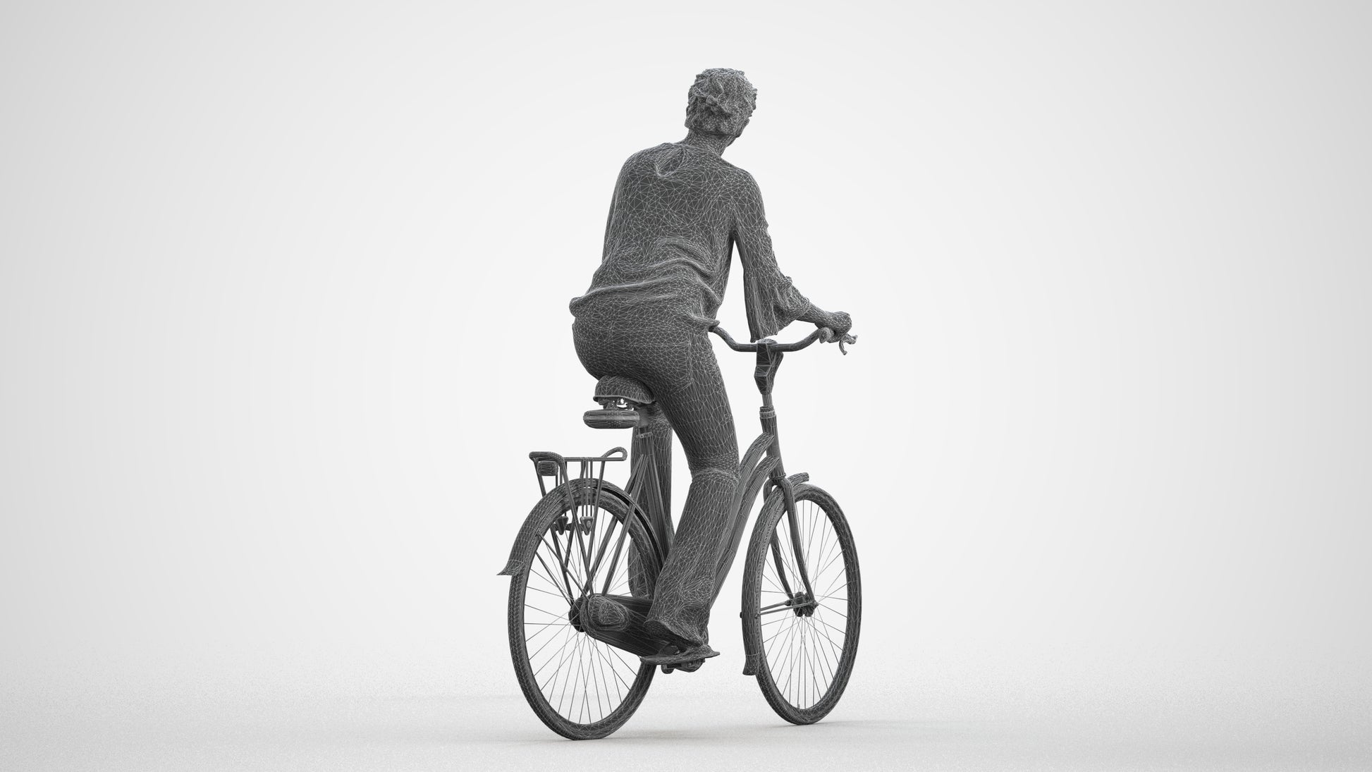 realistic 3D human woman casual cycling, archviz people FBX OBJ for Blender, wireframe front view