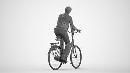 realistic 3D human woman casual cycling, archviz people FBX OBJ for Blender, wireframe front view