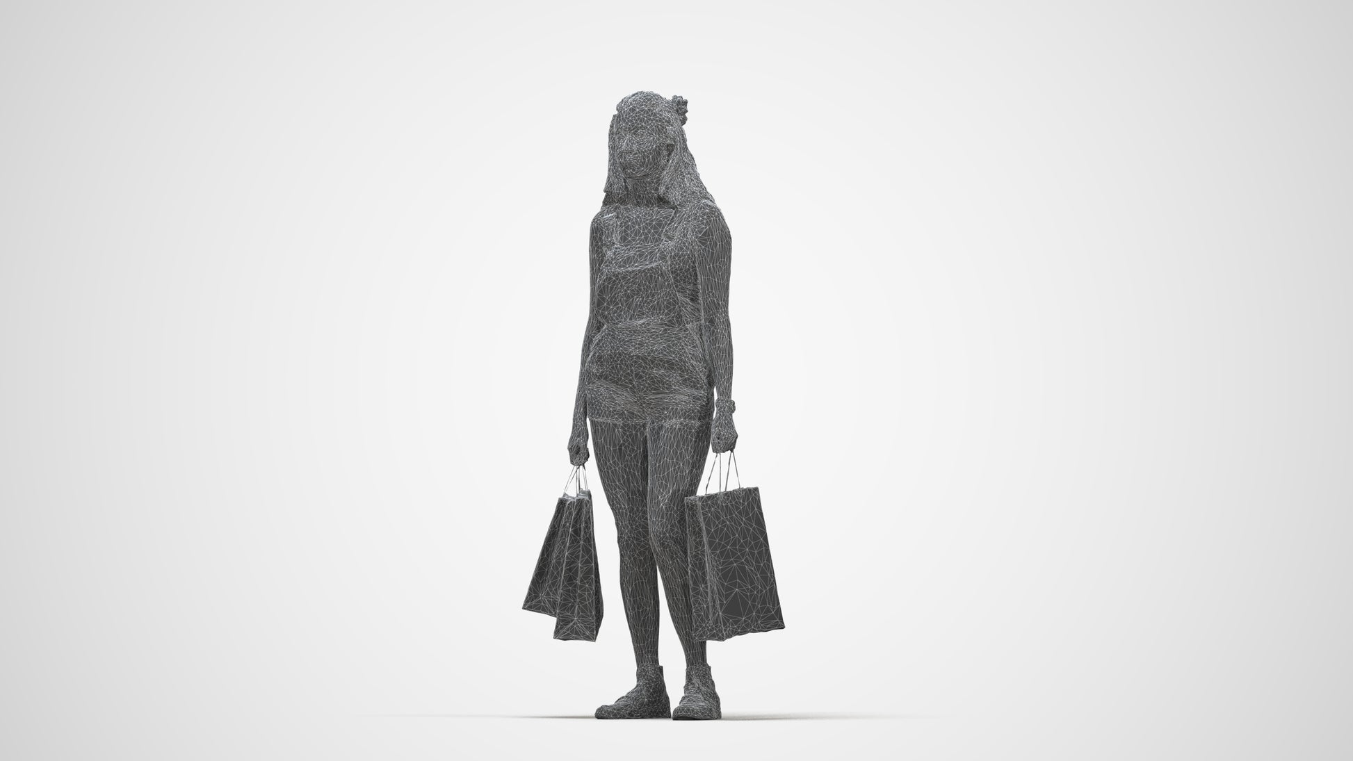 photogrammetry 3D woman casual shopping, realistic human model archviz FBX, wireframe back view