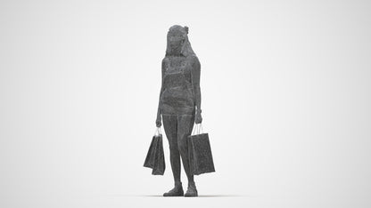 photogrammetry 3D woman casual shopping, realistic human model archviz FBX, wireframe back view