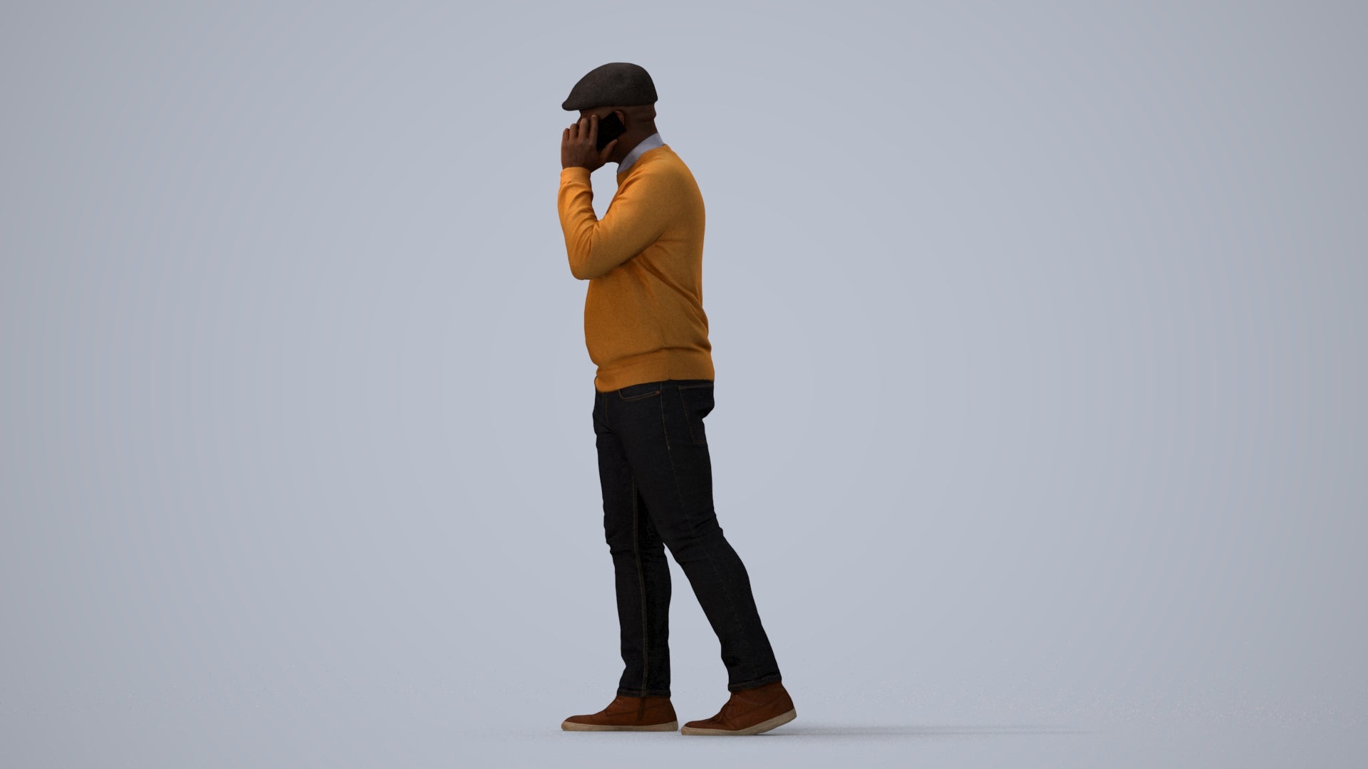 realistic 3D human man casual walking, archviz people FBX OBJ for Blender, three-quarter view render